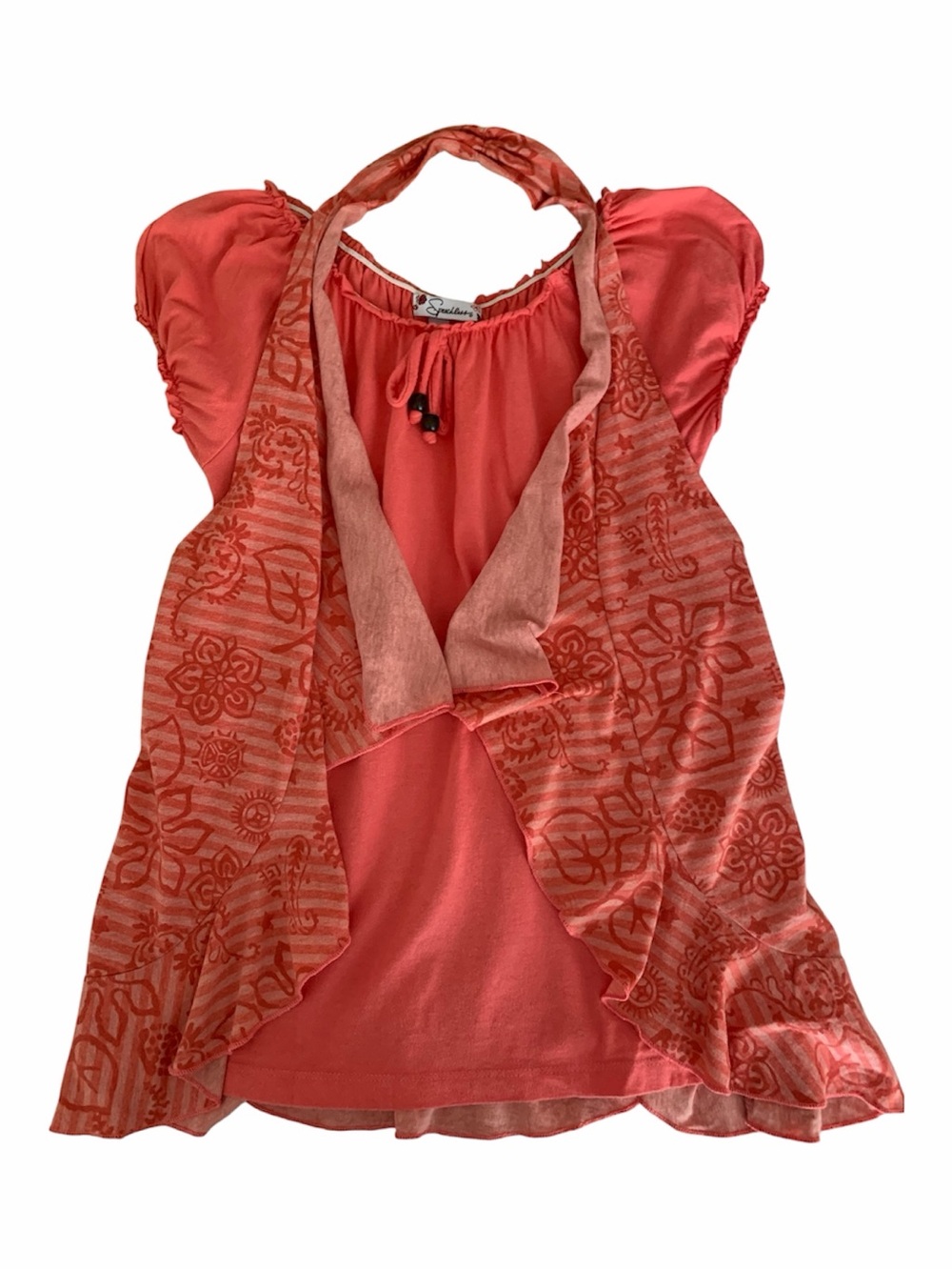 Speechless Shirt Girls L Coral Orange Short Sleeves Layered Look Top / Tie Back